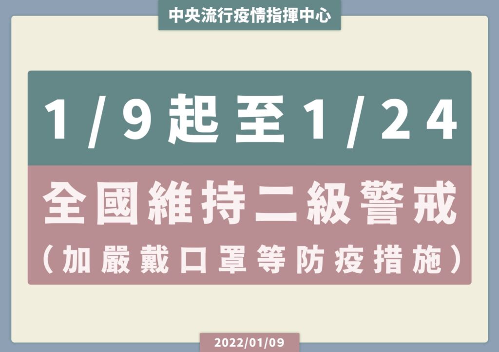 中央流行疫情指揮中心宣布自111年1月9日至1月24日全國維持二級警戒 彰化女中全球資訊網