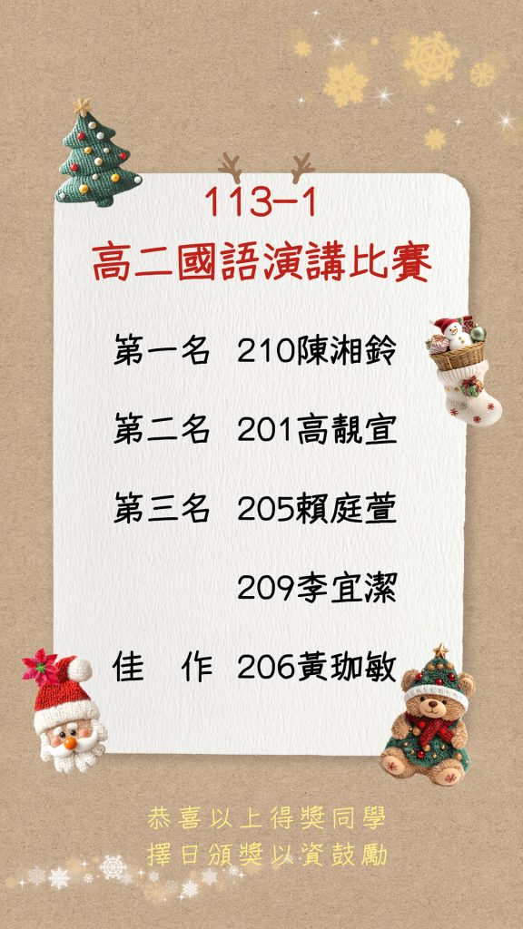 113-1高二國語演講比賽