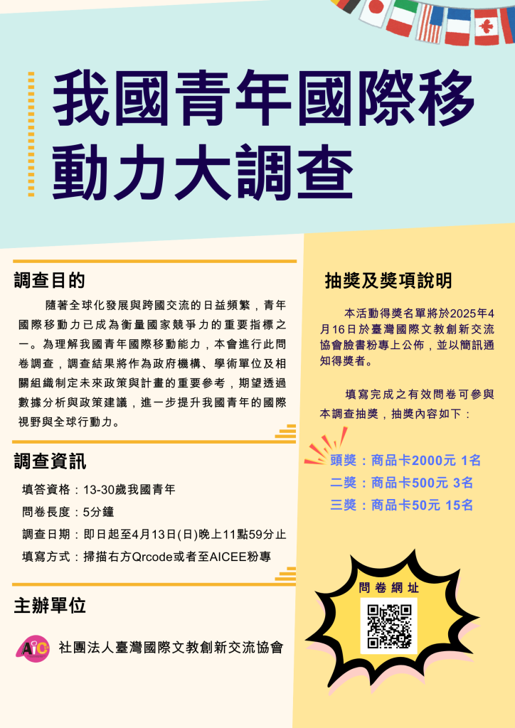 社團法人臺灣國際文教創新交流協會「我國青年國際移動力大調查」