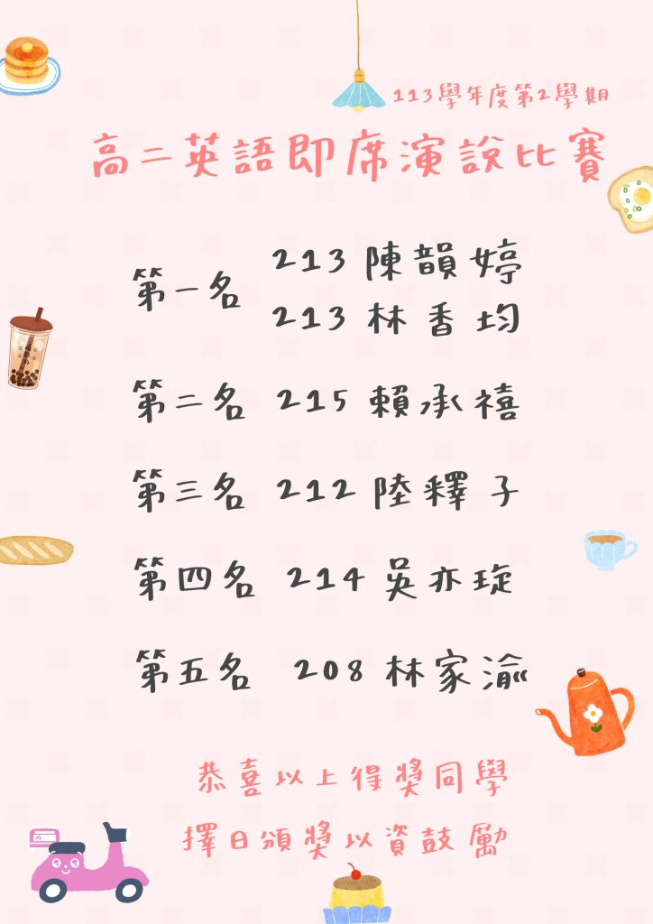 113-2高二英語即席演說比賽