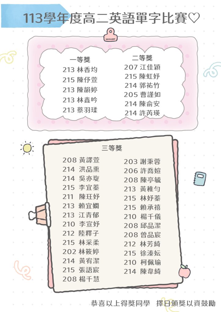 113學年度高二英語單字比賽