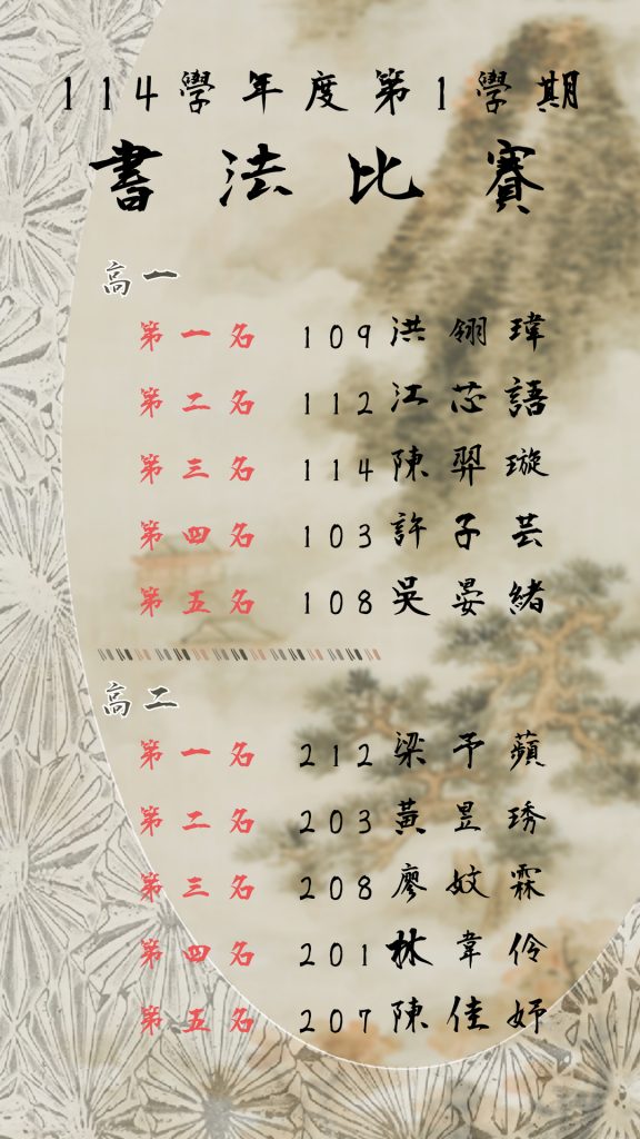 114學年度第1學期書法比賽