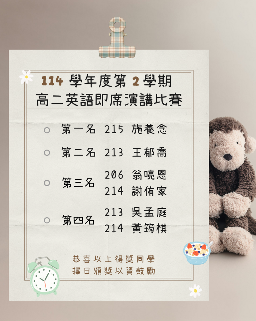 114-2高二英語即席演講比賽